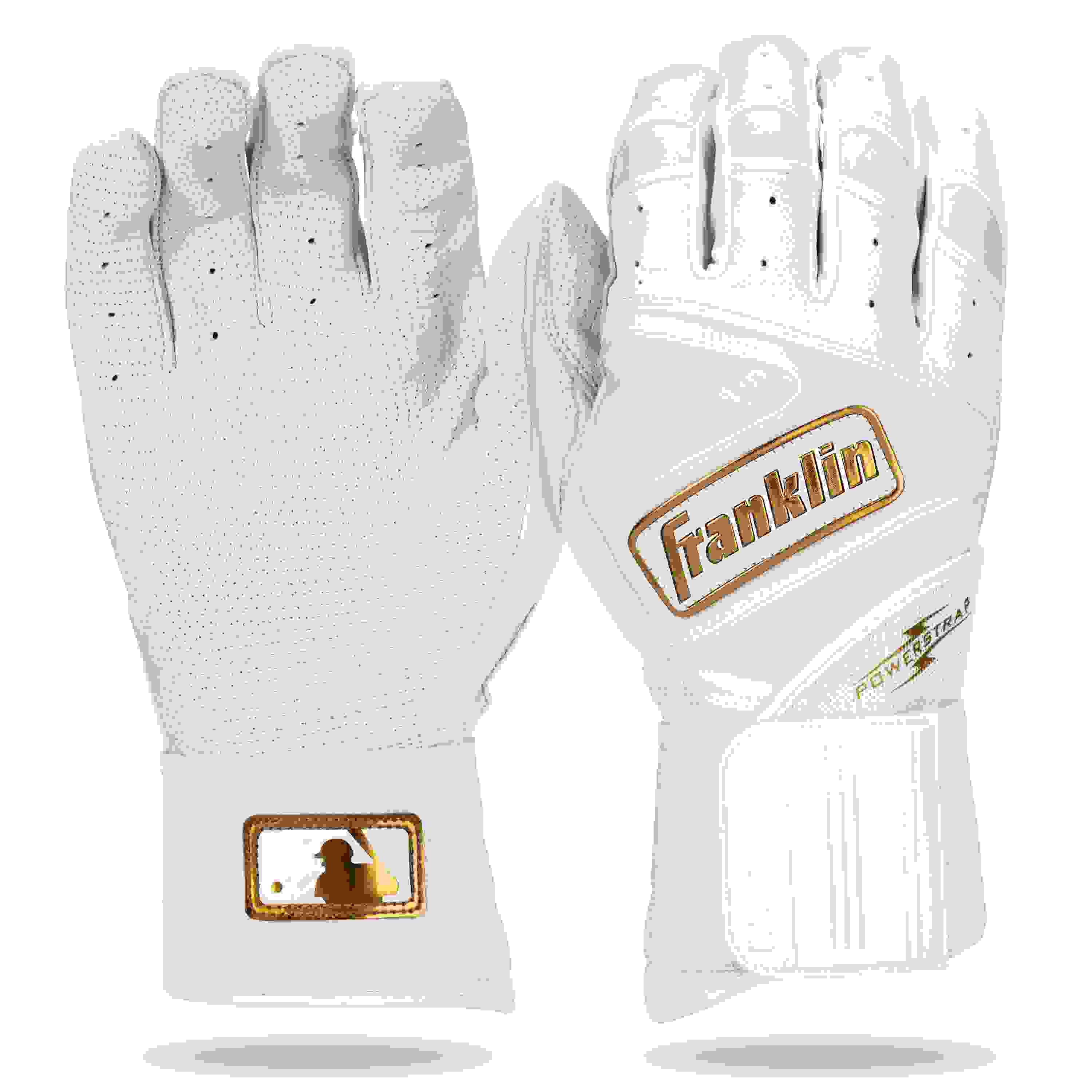 Franklin Sports MLB Powerstrap Youth White/Gold Batting Gloves